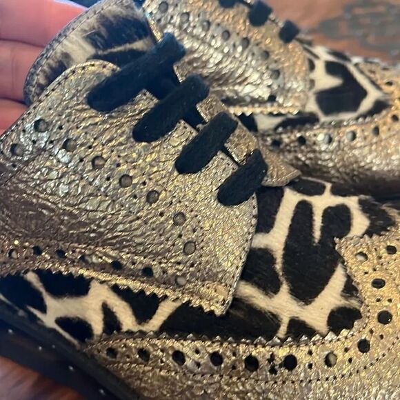 Michele Lopriore metallic gold leather/calf hair lace up oxfords, size 38/7.5! - Picture 5 of 12